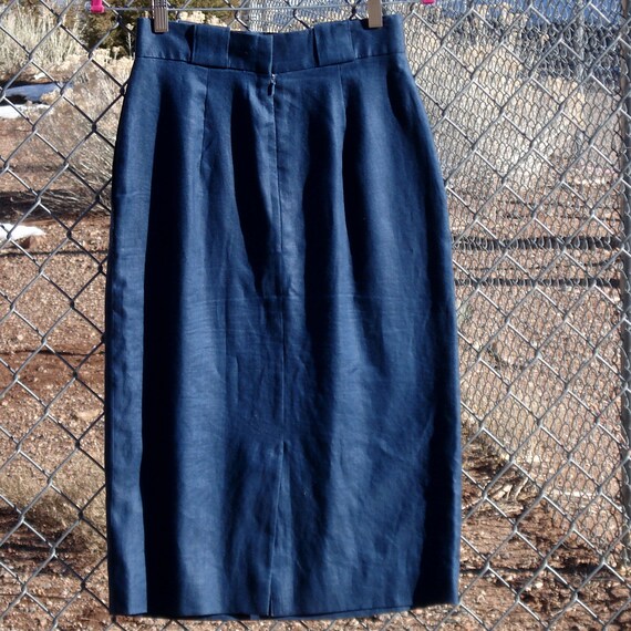 Vintage Indigo Polished Linen Pencil Skirt - Evan… - image 10