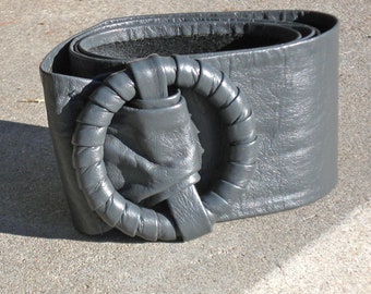 Vingtage Wide Gray Leather Cinch Belt, Size L, 1980s