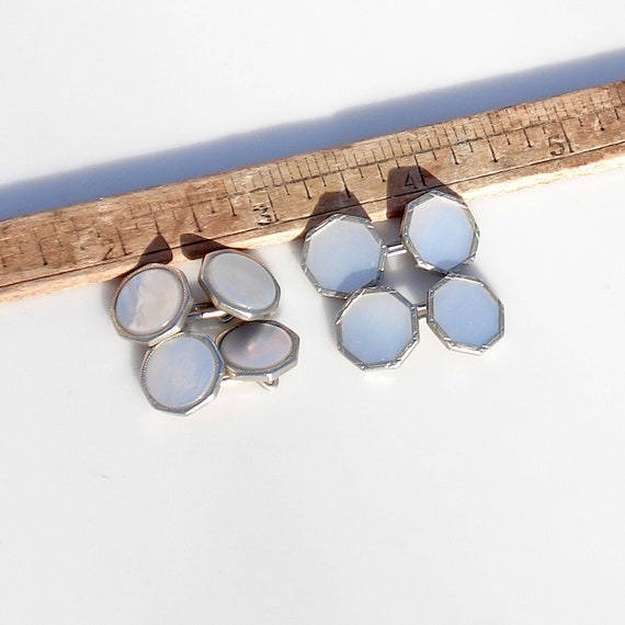 2 Pairs of Art Deco Cufflinks - Chrome & Mother o… - image 2