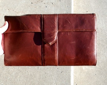 Vintage Brown Leather Envelope Style Clutch - Lennox, 1950s