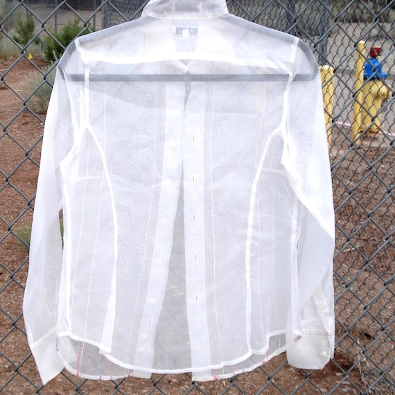 Vintage Facconable Sheer White Silk Blouse - Size… - image 5