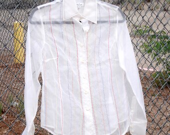 Vintage Facconable Sheer White Silk Blouse - Size XS