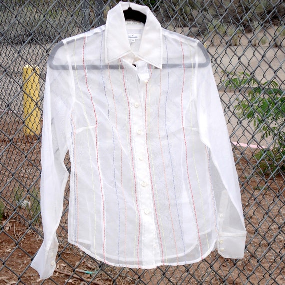 Vintage Facconable Sheer White Silk Blouse - Size… - image 1