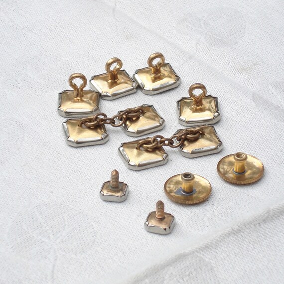 Antique Set Tuxedo Cufflink & Buttons - Black Ena… - image 10