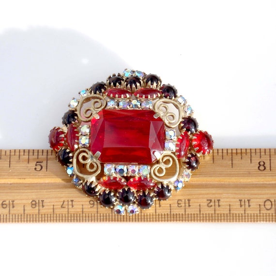 Vintage Mid Century Glam Large Brooch - Red Stone… - image 2