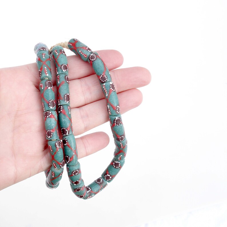 Cast /& Hand-Painted Mid Century Teal Glass African Trading Beads