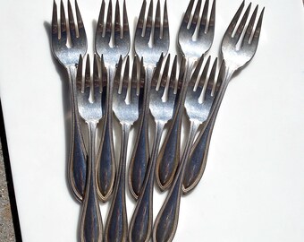 Oneida Silver - Set of 9 Silverplate Salad Forks, Arbor | Harmony Pattern, USA