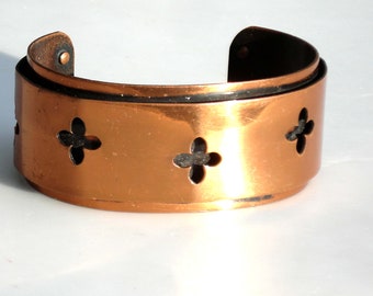 Mid Century Copper Pierced Copper Cuff - Two Layers, Rivets