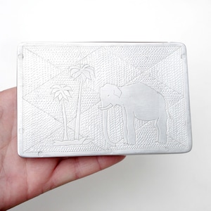 Vintage White Metal & Wood Folk Art Cigarette Case