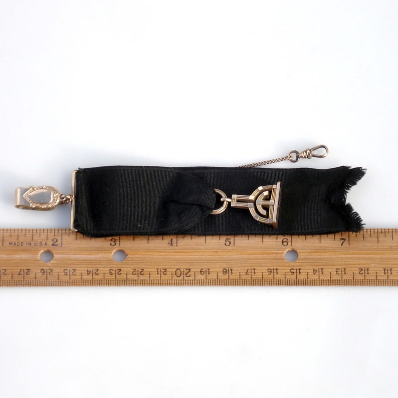 Antique Mourning Black Ribbon Watch With Gold Fob & Chain Etsy