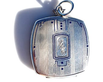Art Deco Era  Large Enameled Sterling Silver Locket - Initials FRM