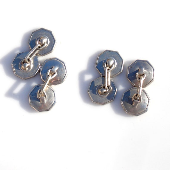 2 Pairs of Art Deco Cufflinks - Chrome & Mother o… - image 7