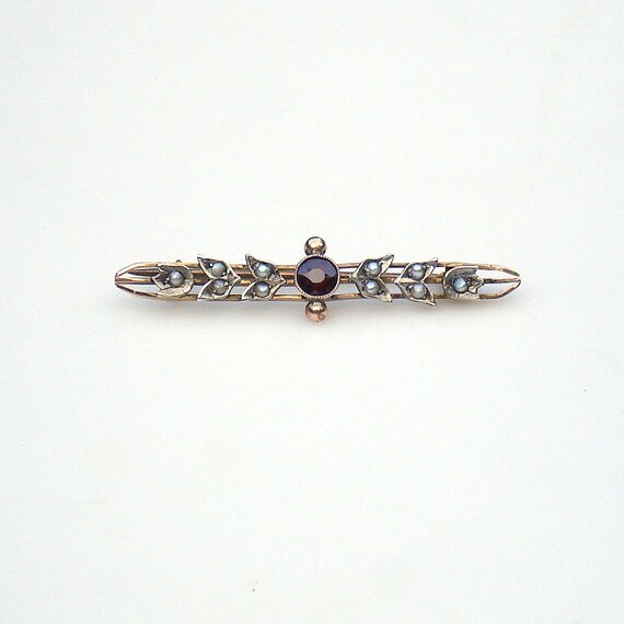 Broche Antique En Or 18k Grappe De Raisin - Perles, Diamants Et Feuilles émaillées Vertes, Occasion