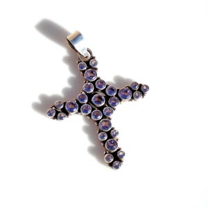 Vintage Large Sterling Silver & Rose de France Amethyst Cross Pendant