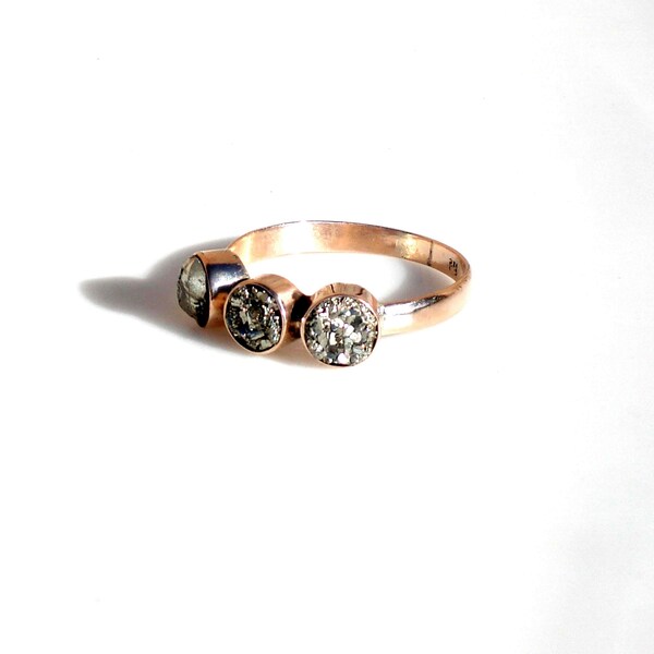 RESERVED for Maris RESERVED         Antique 14k Rosy Gold Ring Set with Pryrite - Size 9.25