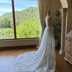 Removable Lace Wedding Dress Train: Bridal Overskirt, Off-White Tulle