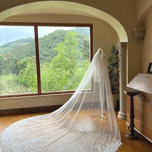 Cathedral Wedding Veil: Floral Lace, Beads & Sequins, 137&quot; Long