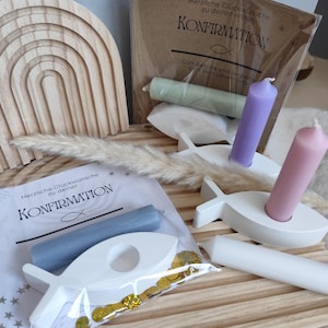 Geschenk Konfirmation Tischdeko Karte Fisch Glückwünsche Konfirmationskarte Konfirmationsdeko persönlich Mitbringsel Kerze Gastgeschenk