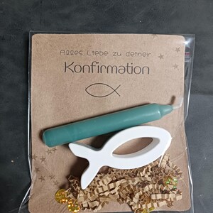 Geschenkset Konfirmation Karte Kerze Tischdeko Fisch Deko - Geschenk - Glückwünsche - originell - Mitbringsel - Kleinigkeit - einzigartig