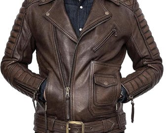 Men’s Cowhide Brown Biker Real Leather Jacket