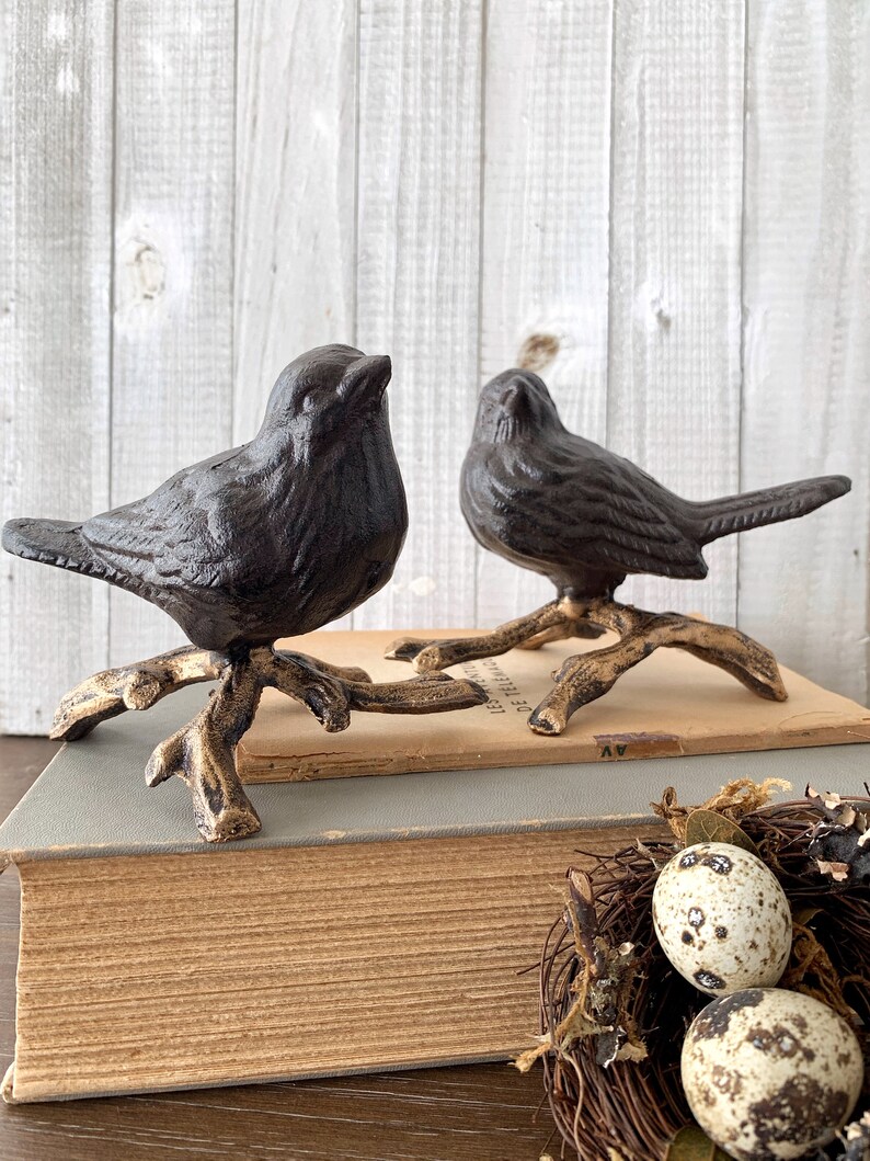 Cast Iron Birds on Gilded Branch Set of Two Love Birds Etsy