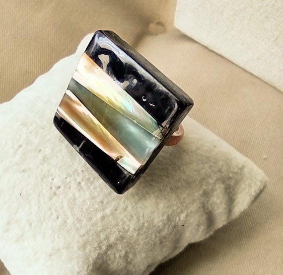 1960s Mod Abalone Statement Ring Size 8--Vintage … - image 1