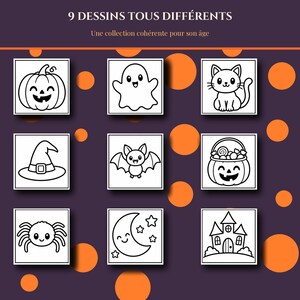 Halloween målarbilder för åldrarna 3-5 att skriva ut, 9 enkla och söta designer, pumpa, spöke, katt, PDF, A4 brev bild 3