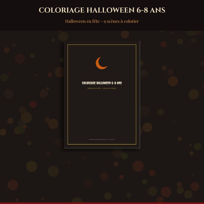 Coloriage Halloween 6 à 8 Ans à Imprimer, 9 Scènes Sorcière Fantômes Château Squelette PDF A4 Letter image 1
