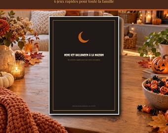 Mini Halloween 2026 Printable Home Kit, 6 Quick Family Games, Scavenger Hunt, Quiz, Challenges (PDF, French)
