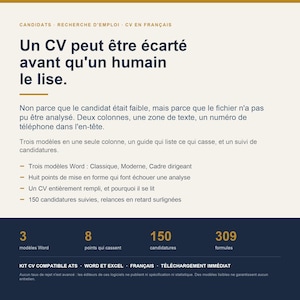 ATS-compatibele cv-sjablonen in het Frans - 3 Word-sjablonen met één kolom, opmaakhandleiding, Excel-applicatietracking