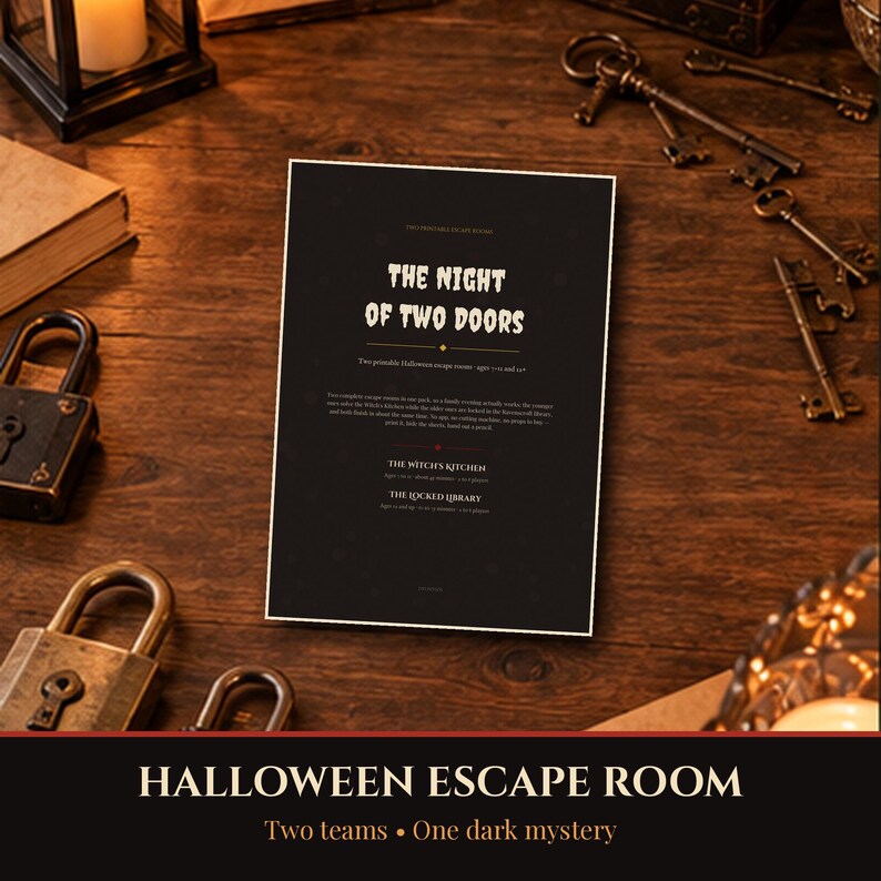 Printable Halloween 2026 Escape Room for Kids and Adults, 2 Games in 1, Family Party Game with 11 Puzzles, A4 + US Letter image 1