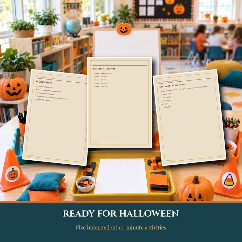 Halloween 2026-2027 Classroom Party Stations Printable, 5 Independent 10 Minute Activities, Elementary School Rotation Games PDF image 7