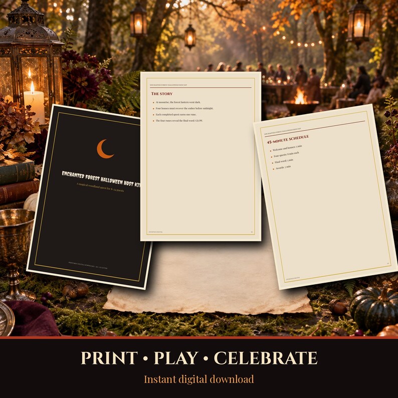 Enchanted Forest Halloween 2026 Party Game Printable, Magical Woodland Host Kit, Quests Clues Team Activities Instant Download PDF image 8
