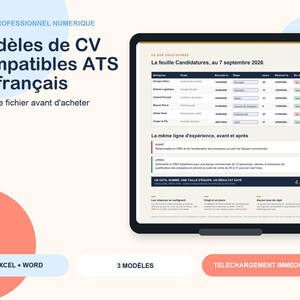 ATS-compatible CV templates in French - 3 single-column Word templates, formatting guide, Excel application tracking