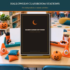 Halloween 2026-2027 Classroom Party Stations Printable, 5 Independent 10 Minute Activities, Elementary School Rotation Games PDF image 1