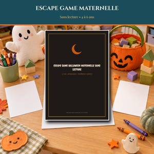 Gra ucieczki Halloween 2026 dla przedszkolaków – do druku, nie wymaga czytania, gra dla dzieci w wieku 4-6 lat – piktogramy, kolory, kształty, plik PDF do domu i klasy zdjęcie 1