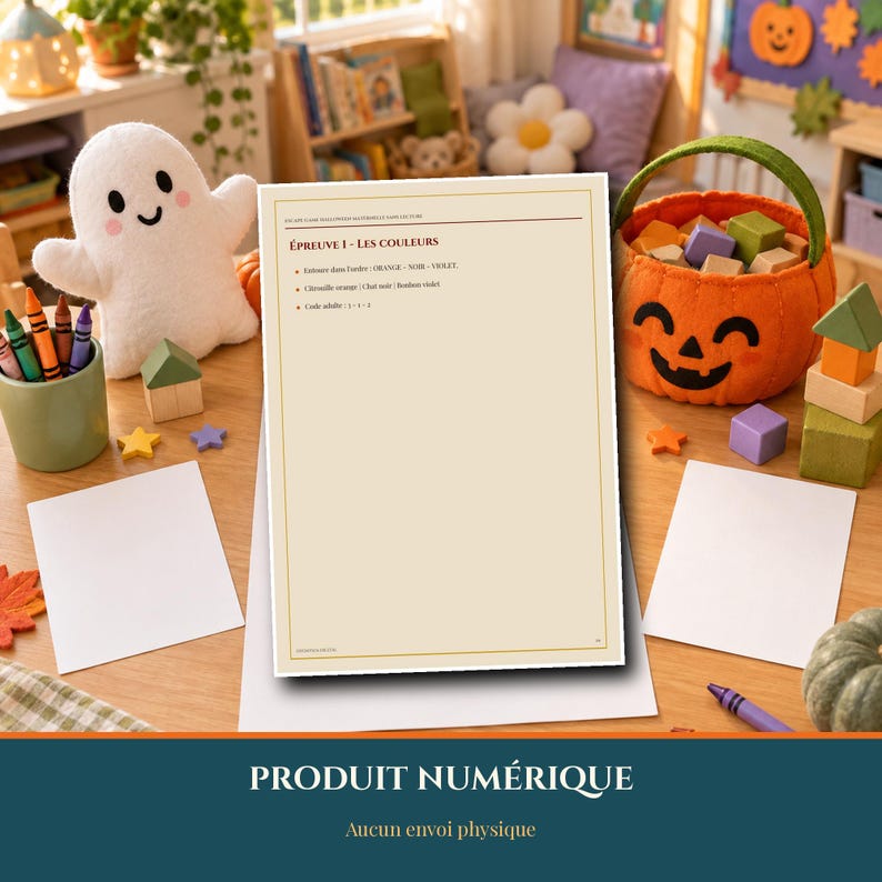 Gra ucieczki Halloween 2026 dla przedszkolaków – do druku, nie wymaga czytania, gra dla dzieci w wieku 4-6 lat – piktogramy, kolory, kształty, plik PDF do domu i klasy zdjęcie 8