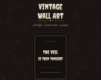 Halloween Wall Art Printable Set of 9, Vintage Gothic Posters, 5 Ratios Gallery Wall Decor, Instant Download PDF