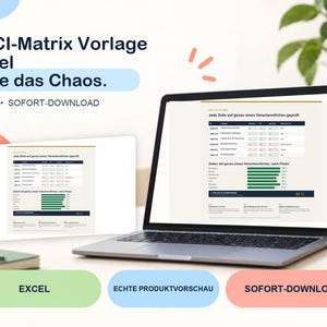 RACI-Matrix Vorlage Excel - 150 Aufgaben, 6 Rollen, automatische Prufung