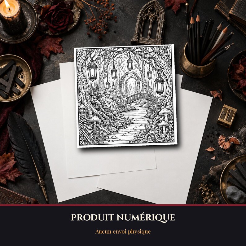 Halloween Coloring Pages for Ages 9-12 to Print, 9 Detailed Gothic Illustrations of a Raven Manor and Forest (PDF) image 8