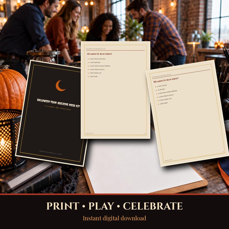 Halloween 2026-2027 Team Building Games for Work Printable, 20-100 People Office Virtual Hybrid Activities, Host Guide Score Sheets PDF imagen 8