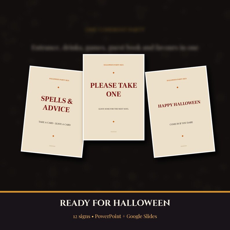 Redigerbara Halloween-festskyltar, 12 utskrivbara skyltar, PowerPoint- och Google Slides-mall, A4-brev för direktnedladdning bild 7