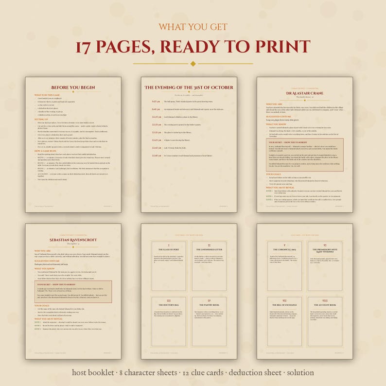 Printable Murder Mystery Game for 6-10 Players, Halloween 2026 Dinner Party Game, 1920s Manor Whodunit, Instant Download PDF, A4 + US Letter image 2