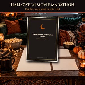 Halloween 2026-2027 Movie Marathon Printable, 31 Night Challenge Calendar, Film Rating Journal Trope Bingo Snack Cards, Instant Download imagen 1