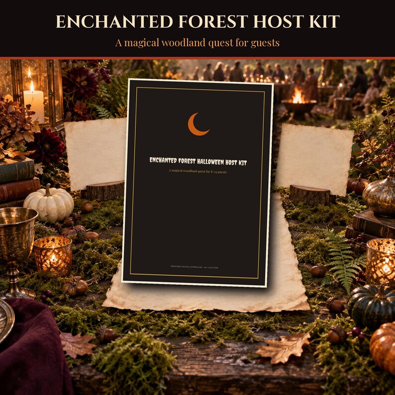 Enchanted Forest Halloween 2026 Party Game Printable, Magical Woodland Host Kit, Quests Clues Team Activities Instant Download PDF image 1