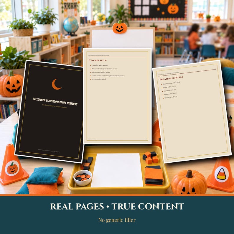Halloween 2026-2027 Classroom Party Stations Printable, 5 Independent 10 Minute Activities, Elementary School Rotation Games PDF image 2