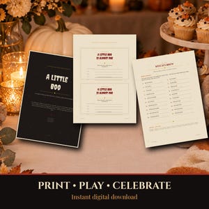 Kit imprimible para baby shower de Halloween 2026, invitaciones, juegos y decoración. ¡Un pequeño fantasma está a punto de llegar! 34 páginas, descarga instantánea en PDF. imagen 8