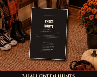 Halloween 2026 Scavenger Hunt Printable, 3 Hunts in 1 for Kids and Adults, Indoor Clue Trail and Trick or Treat List, Instant Download PDF