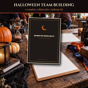 Halloween 2026-2027 Team Building Games for Work Printable, 20-100 People Office Virtual Hybrid Activities, Host Guide Score Sheets PDF imagen 1