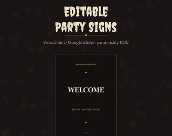 Editable Halloween Party Signs, 12 Printable Signs, PowerPoint and Google Slides Template, A4 Letter Instant Download